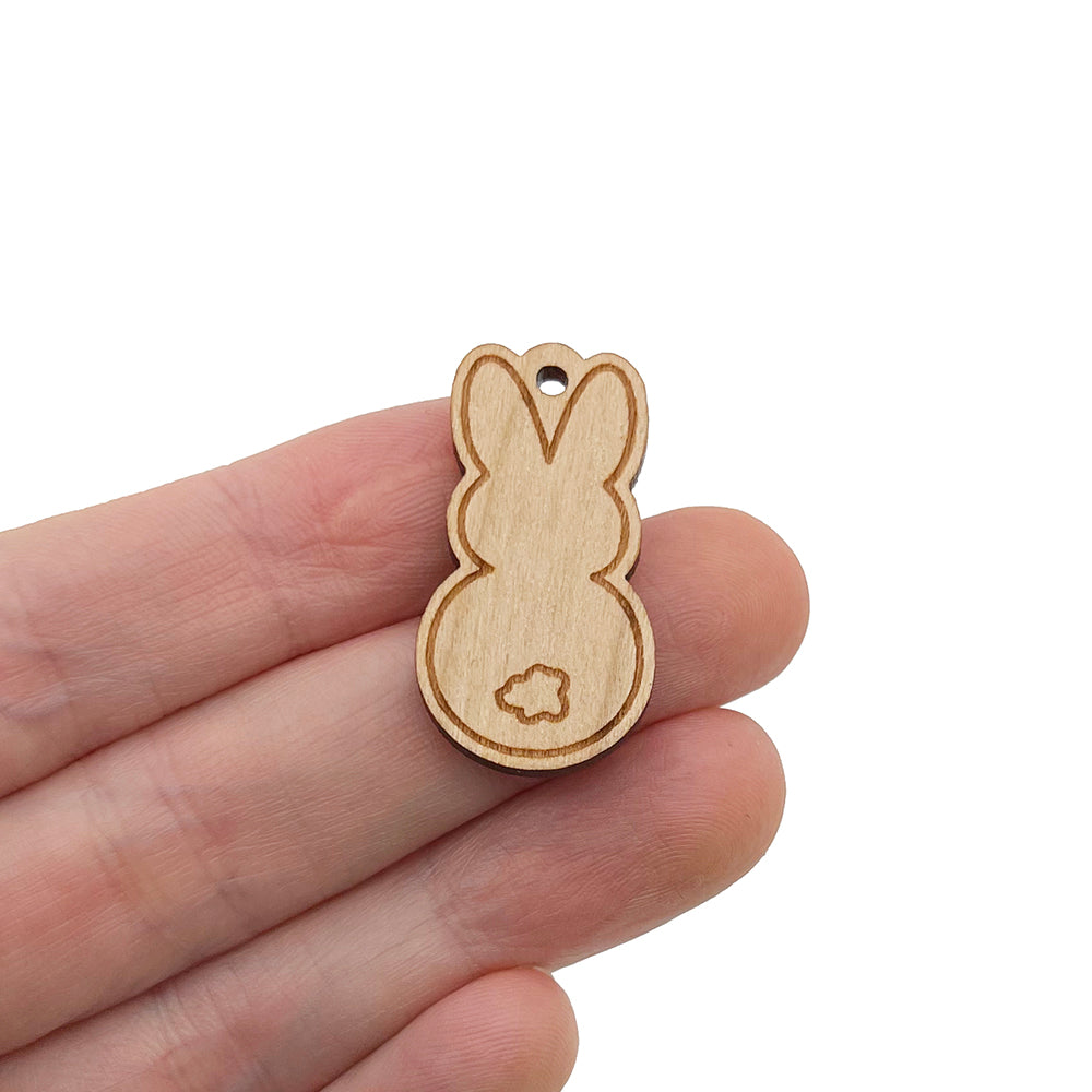 Easter Bunny with Tail Engraved Wood Jewelry Charm Blanks