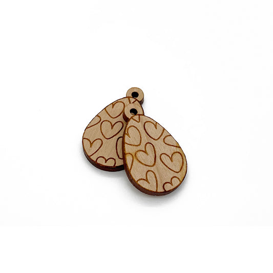 Hearts Easter Egg Engraved Wood Jewelry Charm Blanks