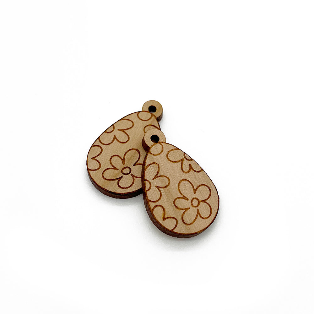 Flowers Easter Egg Engraved Wood Jewelry Charm Blanks