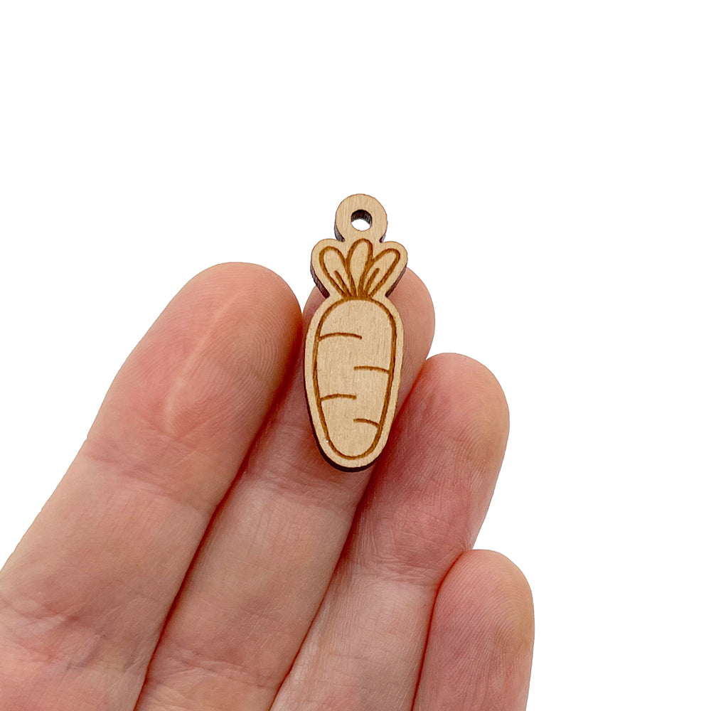 Carrot Engraved Wood Jewelry Charm Blanks