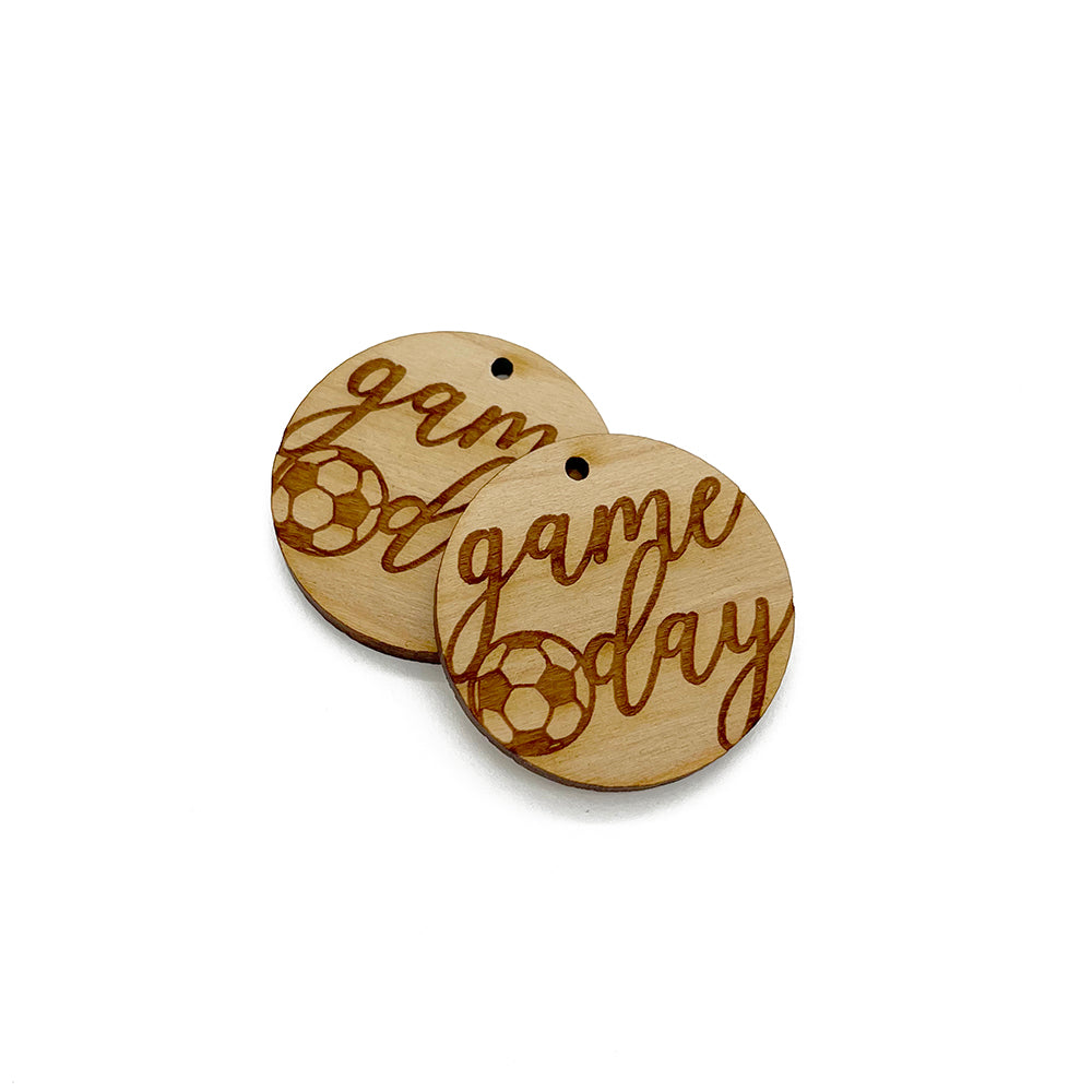 Game Day Soccer Engraved Circle Shaped Wood Jewelry Charm Blanks