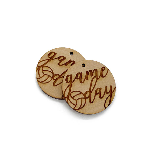 Game Day Volleyball Engraved Circle Shaped Wood Jewelry Charm Blanks