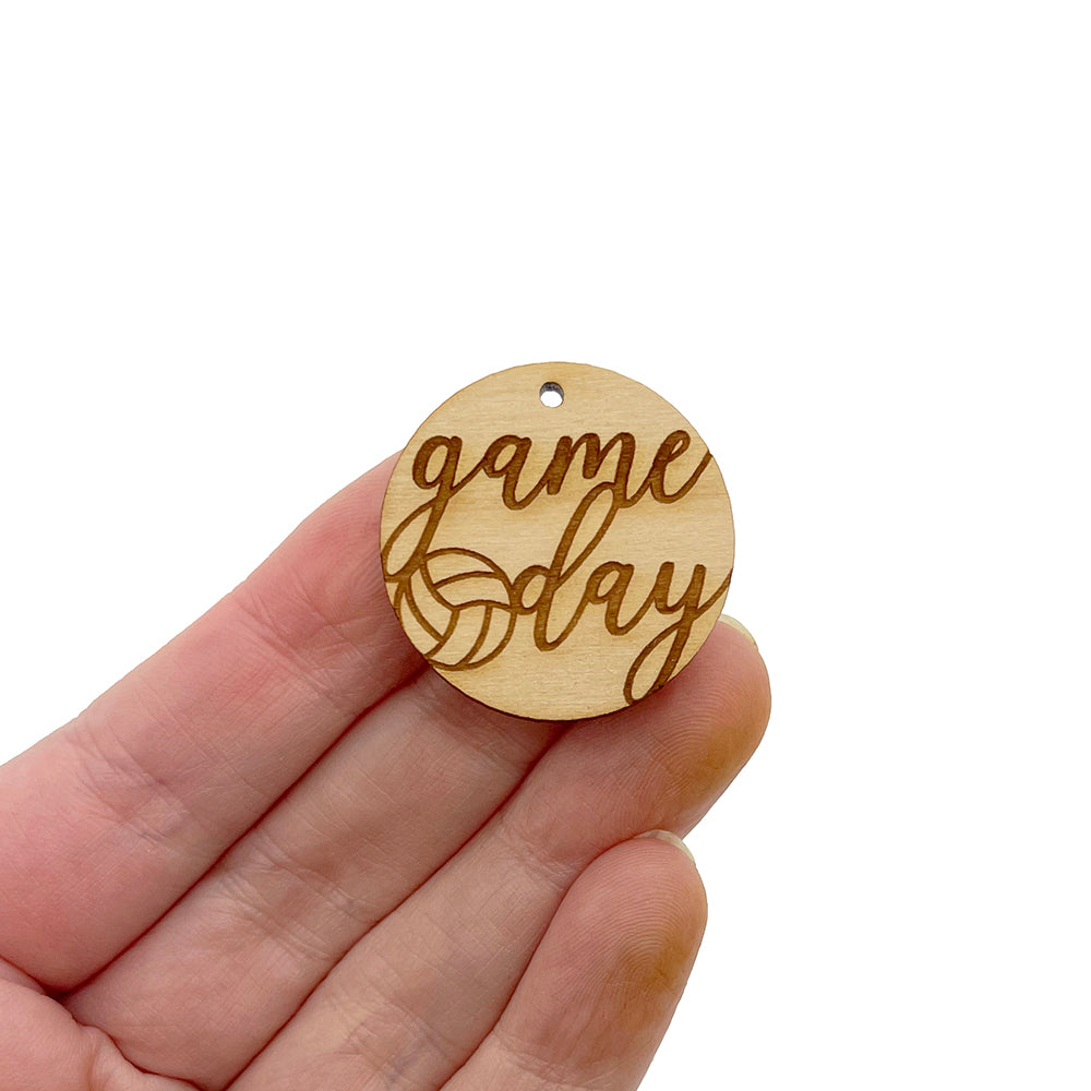 Game Day Volleyball Engraved Circle Shaped Wood Jewelry Charm Blanks