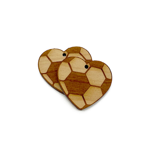 Heart Soccer Engraved Wood Jewelry Charm Blanks