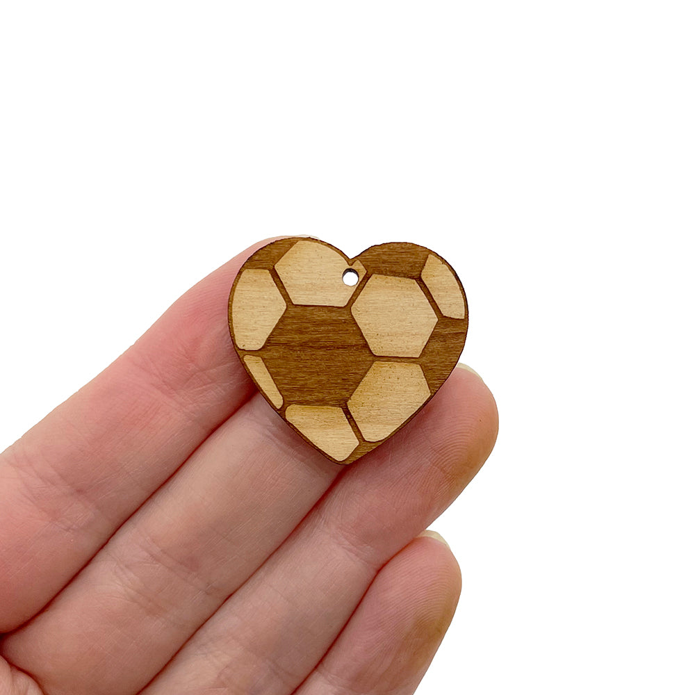 Heart Soccer Engraved Wood Jewelry Charm Blanks