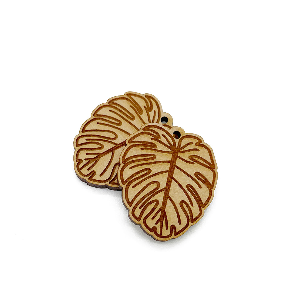 Monstera Leaf Engraved Wood Jewelry Charm Blanks