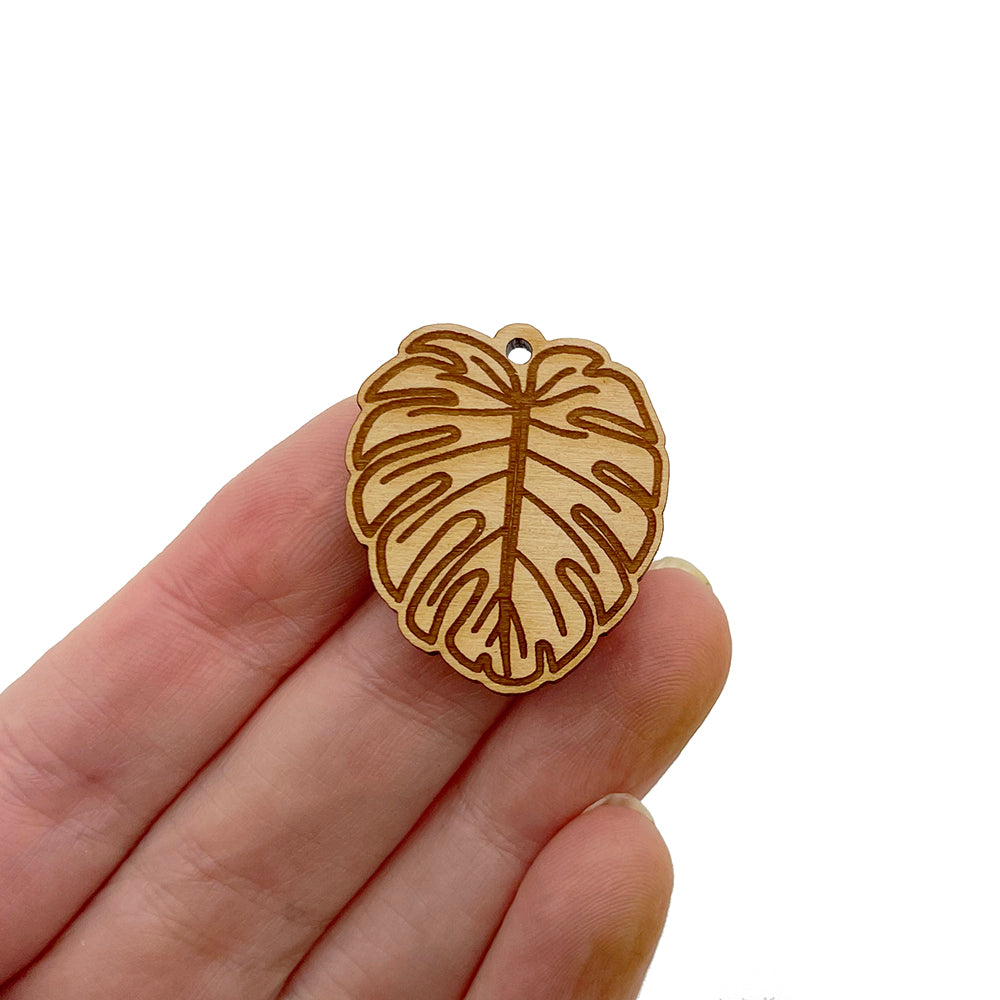 Monstera Leaf Engraved Wood Jewelry Charm Blanks