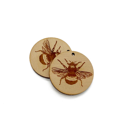 Bumble Bee Engraved Circle Shaped Wood Jewelry Charm Blanks