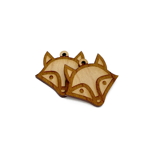 Fox Face Engraved Wood Jewelry Charm Blanks