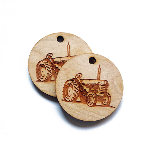 Farm Tractor Engraved Circle Shaped Wood Keychain Charm Blanks