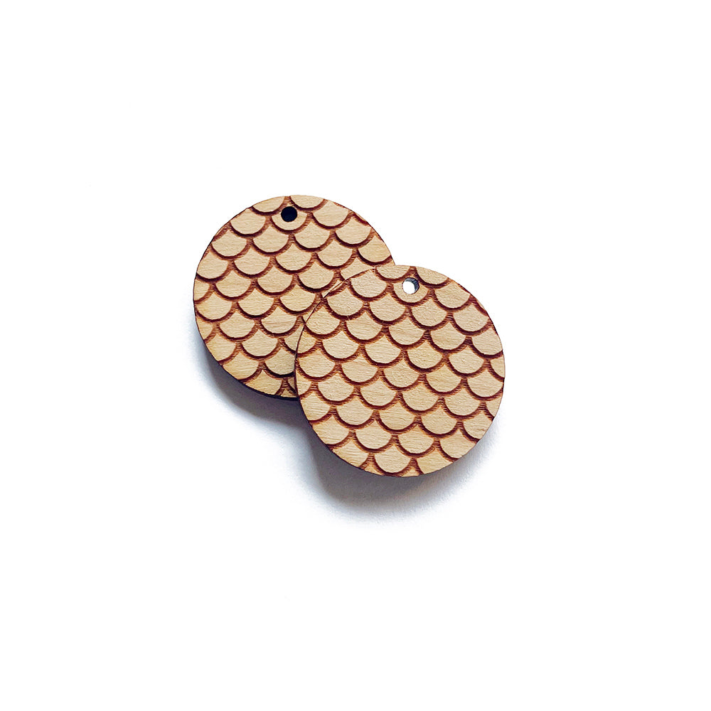 Mermaid Scales Engraved Circle Shaped Wood Jewelry Charm Blanks