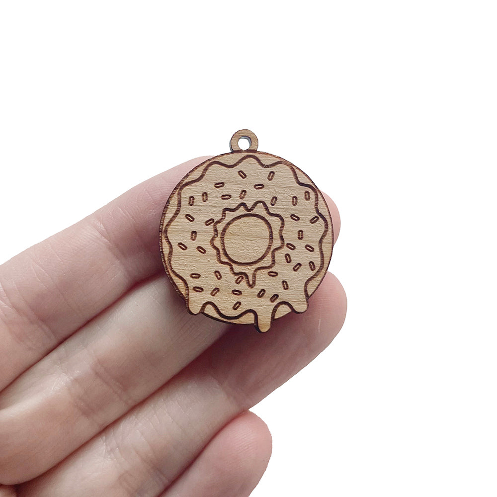 Dripping Donut Engraved Wood Jewelry Charm Blanks