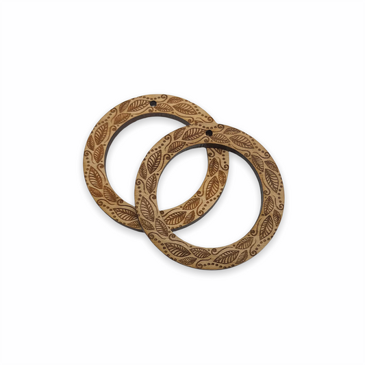 Leaves Hoop Engraved Wood Jewelry Charm Blanks