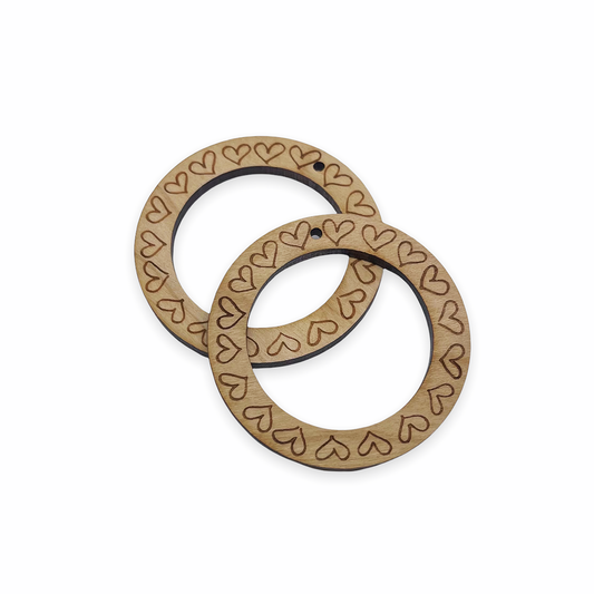 Hearts Hoop Engraved Wood Jewelry Charm Blanks