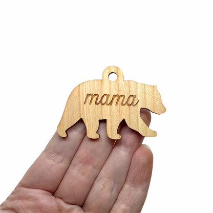 Mama Large Bear Shaped Wood Jewelry Charm Blanks