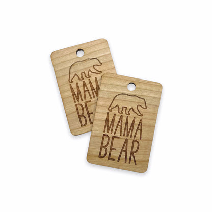 Mama Bear Engraved Rectangle Shaped Wood Keychain Charm Blanks