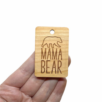 Mama Bear Engraved Rectangle Shaped Wood Keychain Charm Blanks