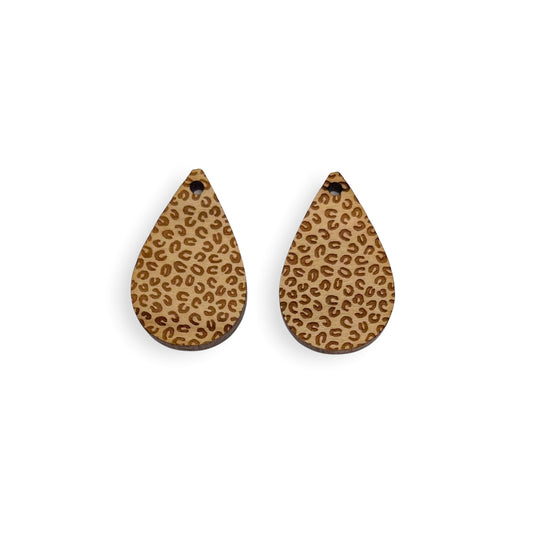 Cheetah Print Engraved Mini Tear Drop Shaped Wood Jewelry Charm Blanks