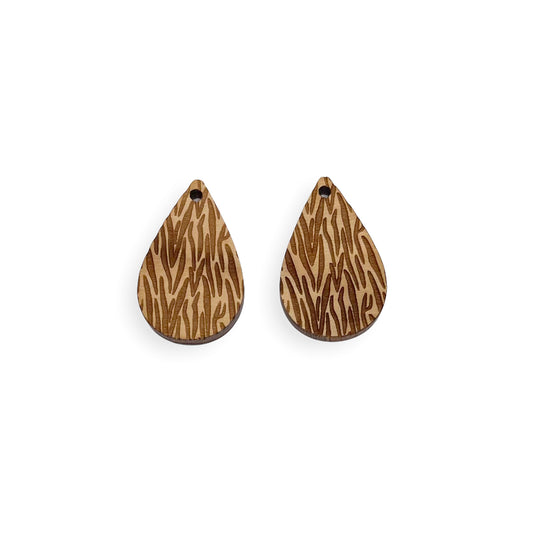 Zebra Print Engraved Mini Tear Drop Shaped Wood Jewelry Charm Blanks