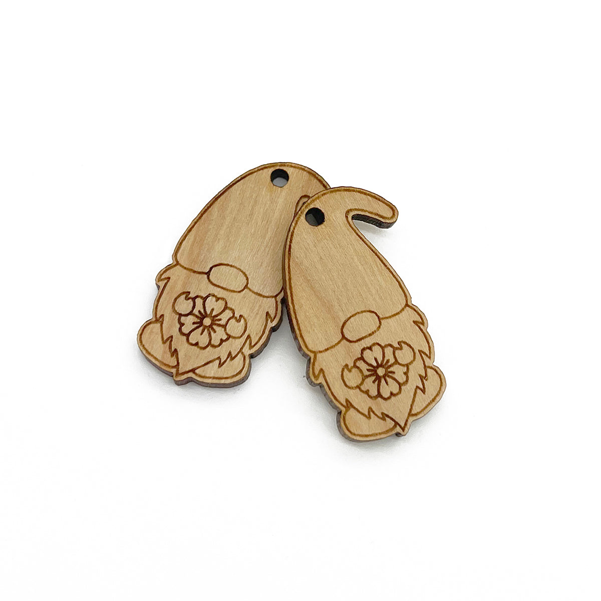 Spring Flower Gnome Engraved Wood Jewelry Charm Blanks