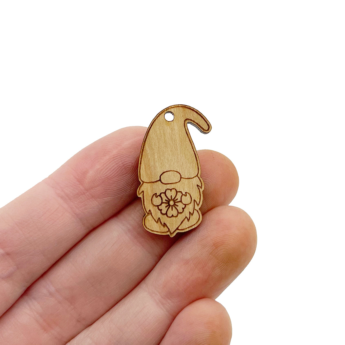 Spring Flower Gnome Engraved Wood Jewelry Charm Blanks