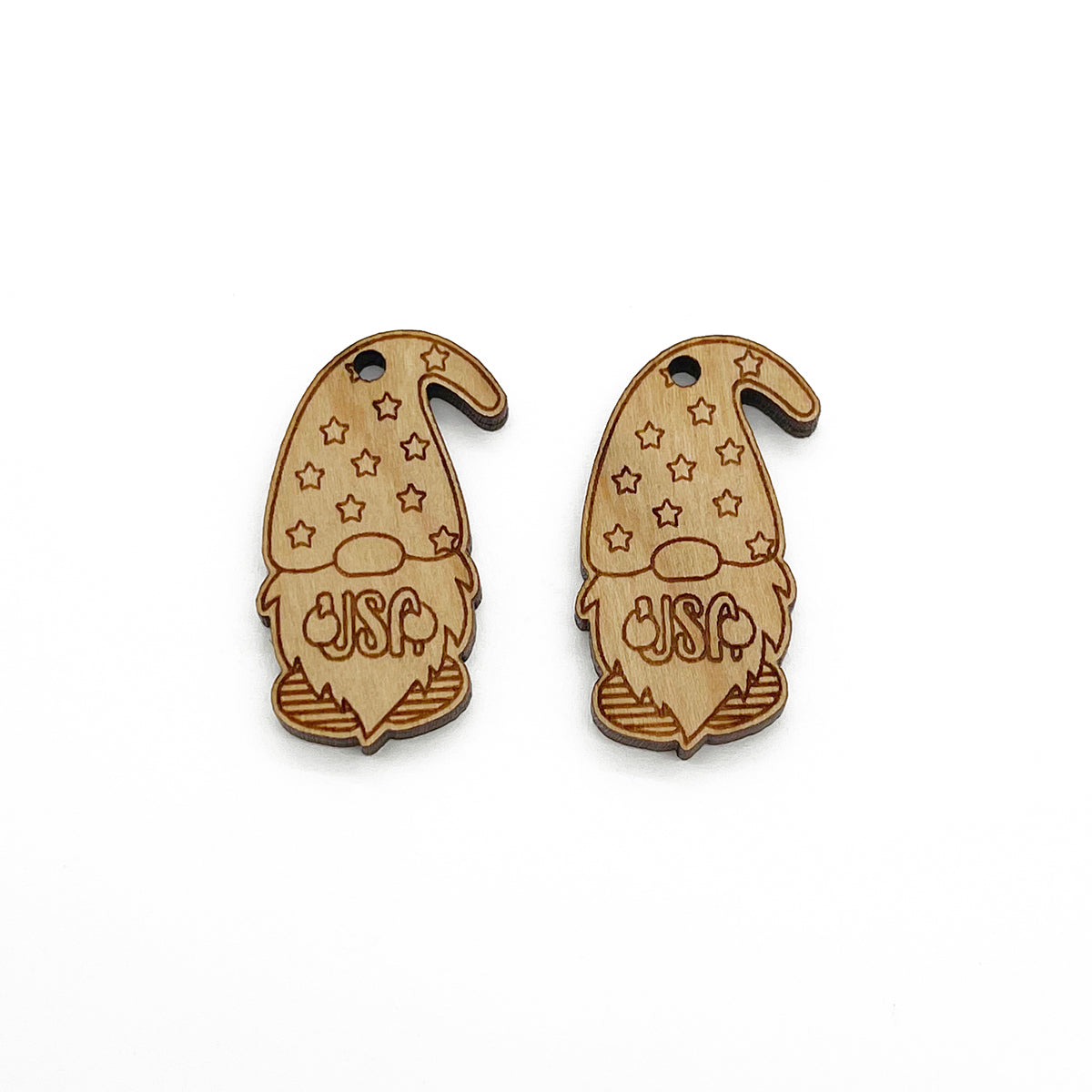 Patriotic USA Gnome Engraved Wood Jewelry Charm Blanks