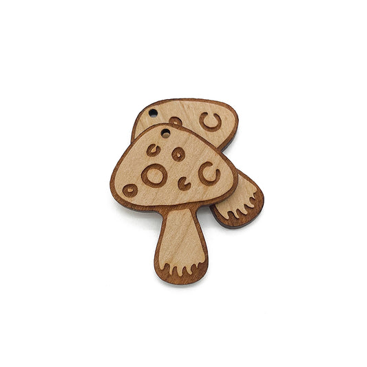 Mushroom Engraved Wood Jewelry Charm Blanks