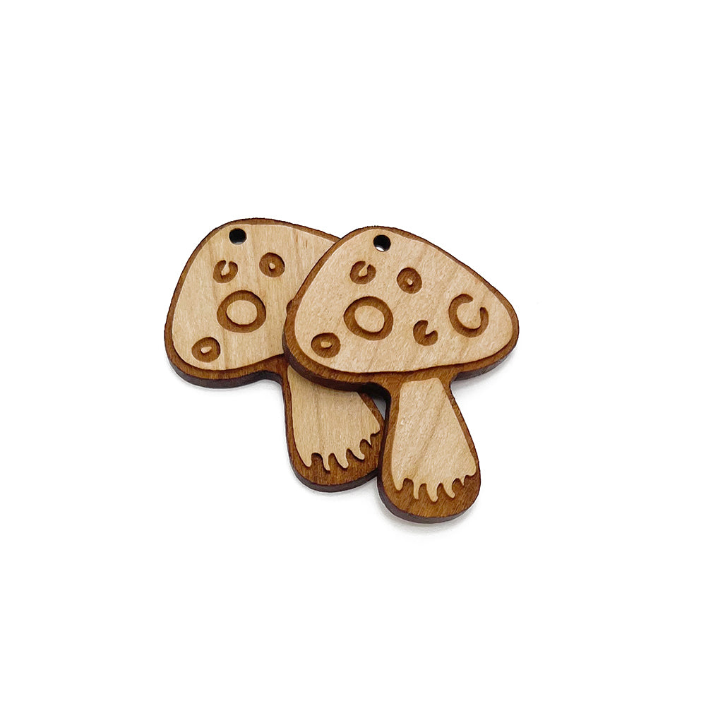 Mushroom Engraved Wood Jewelry Charm Blanks