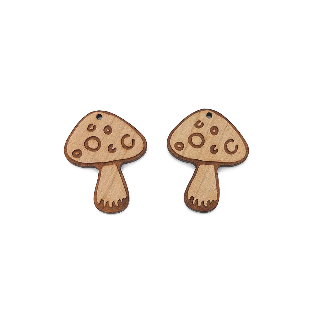 Mushroom Engraved Wood Jewelry Charm Blanks