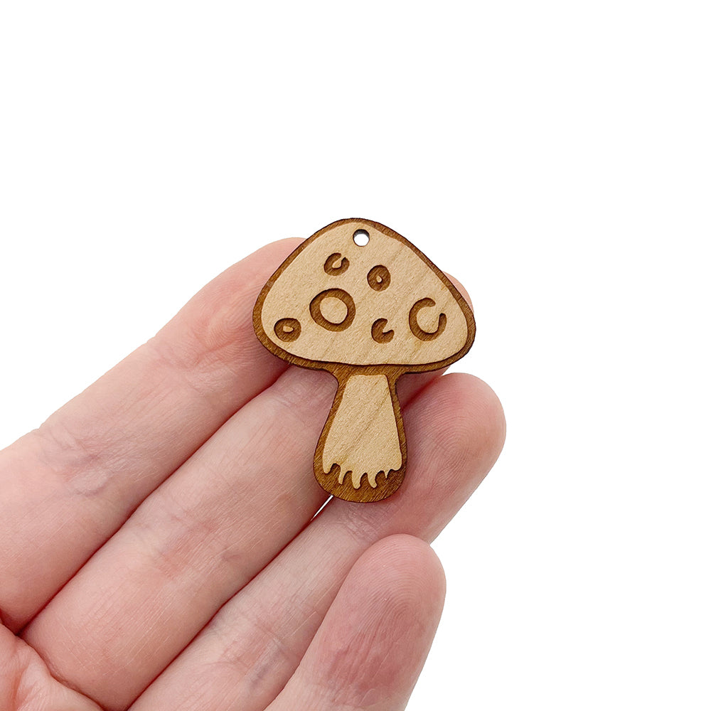 Mushroom Engraved Wood Jewelry Charm Blanks