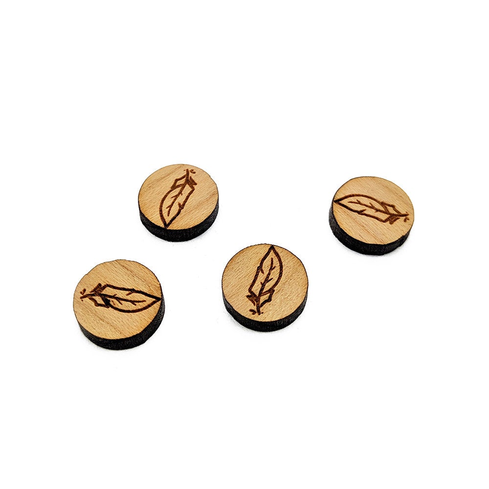 Feather Engraved Mini Circle Shaped Wood Jewelry Blanks