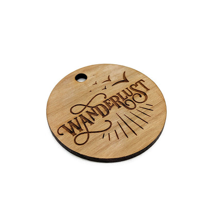 Wanderlust Large Round Engraved Wood Charm Blanks