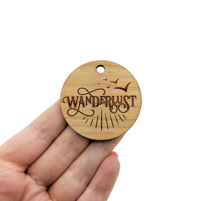 Wanderlust Large Round Engraved Wood Charm Blanks