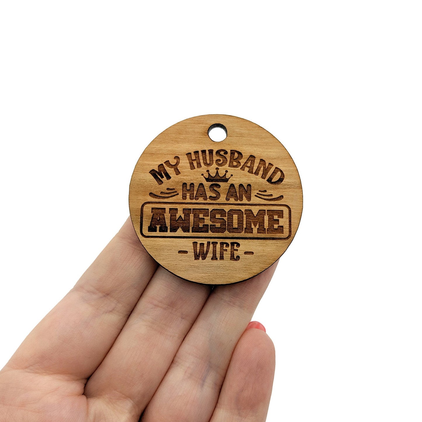 Awesome Wife Large Round Engraved Wood Charm Blanks