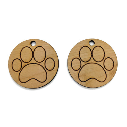 Paw Print Large Round Engraved Wood Charm Blanks