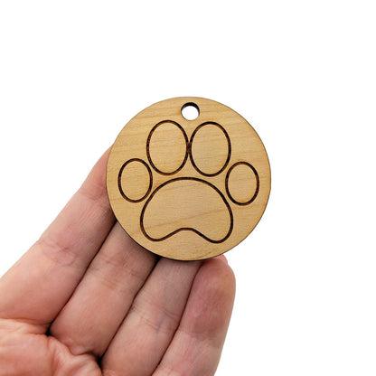 Paw Print Large Round Engraved Wood Charm Blanks