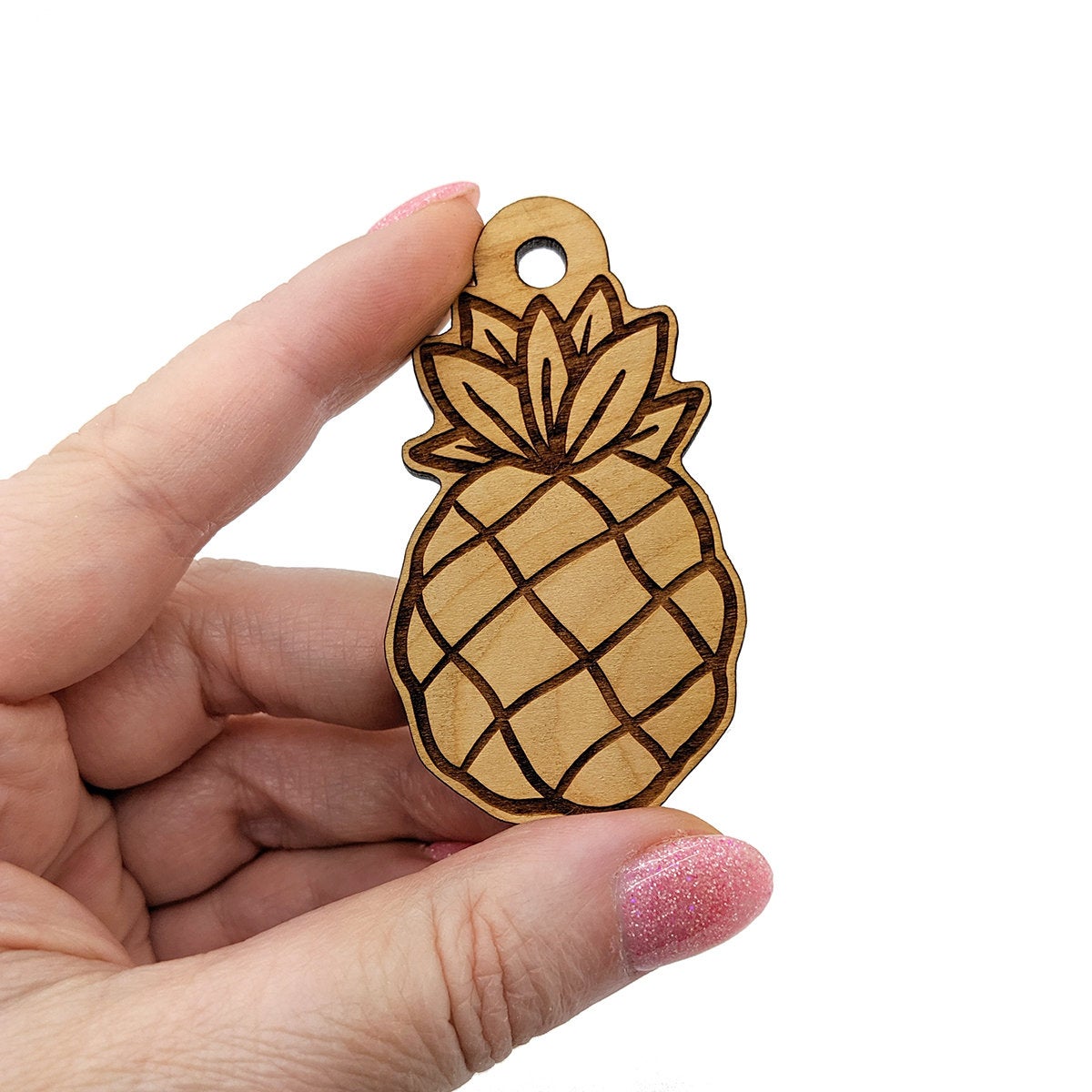 Pineapple Engraved Wood Keychain Charm Blanks