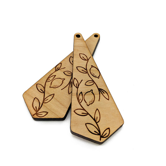 Lemons Engraved Triangular Shaped Wood Jewelry Charm Blanks