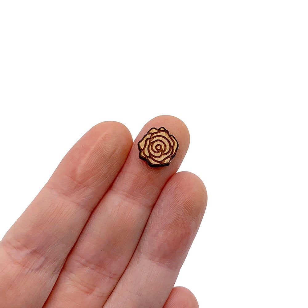 Rose Engraved Mini Wood Jewelry Blanks