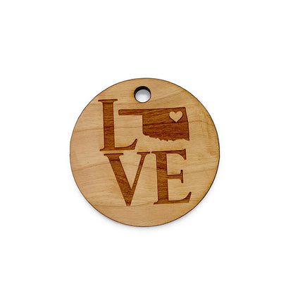 Oklahoma Love Large Round Engraved Wood Charm Blanks