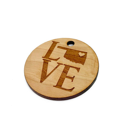 Oklahoma Love Large Round Engraved Wood Charm Blanks