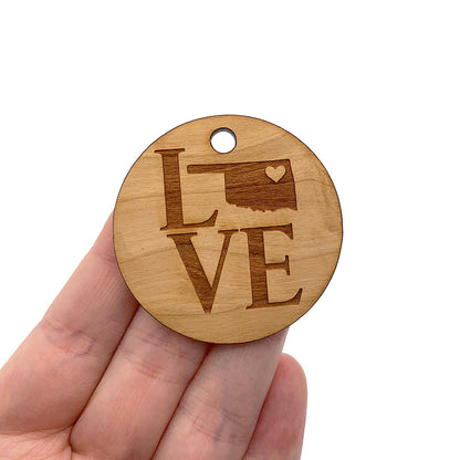 Oklahoma Love Large Round Engraved Wood Charm Blanks