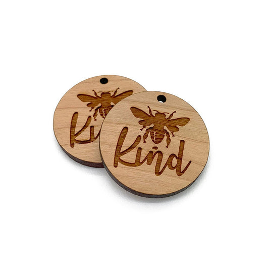 Bee Kind Engraved Circle Shaped Wood Jewelry Charm Blanks