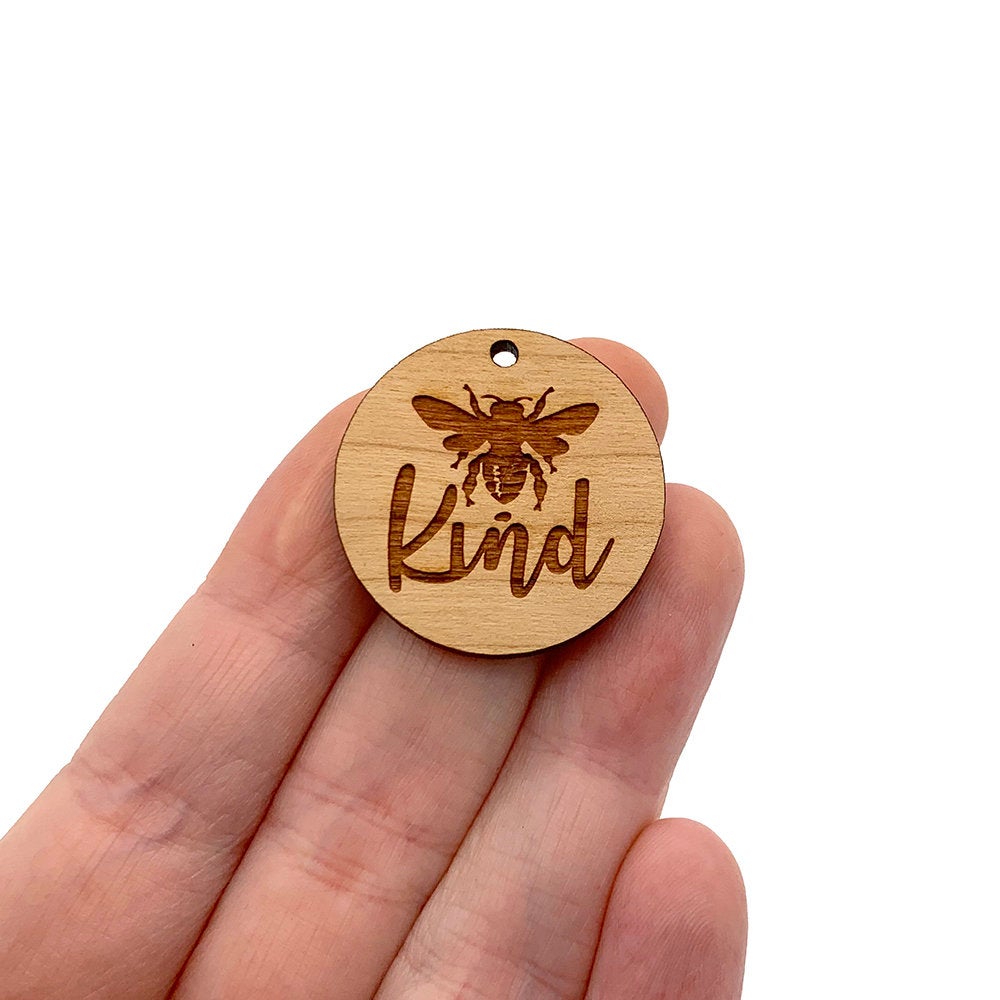 Bee Kind Engraved Circle Shaped Wood Jewelry Charm Blanks