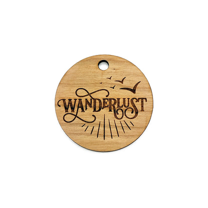 Wanderlust Large Round Engraved Wood Charm Blanks