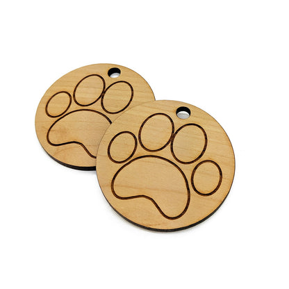 Paw Print Large Round Engraved Wood Charm Blanks