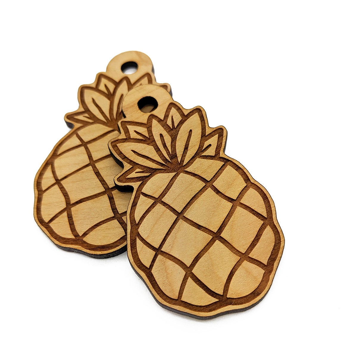 Pineapple Engraved Wood Keychain Charm Blanks