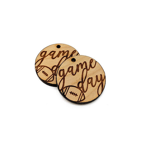 Game Day Football Engraved Circle Shaped Wood Jewelry Charm Blanks