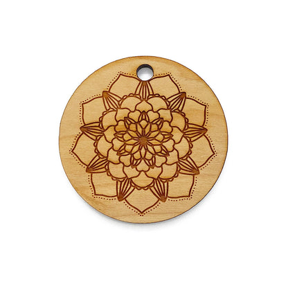 Mandala Large Round Engraved Wood Charm Blanks