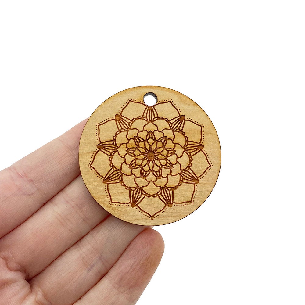 Mandala Large Round Engraved Wood Charm Blanks